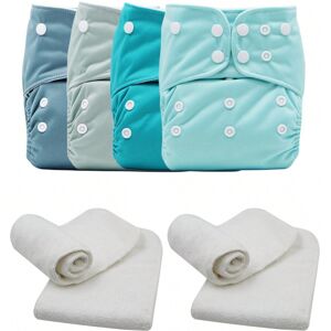 SHEIN 4 pcs Solid Color with 4 microfiber inserts Baby Cloth Diapers Set Multicolor one-size