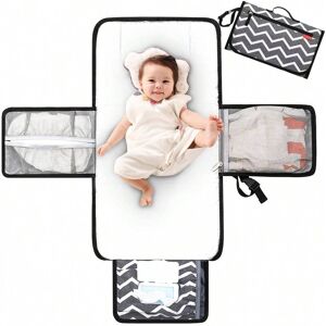 SHEIN Lekebaby Portable Nappy Changing Mat Travel Baby Change Mat With Wipe-Pocket And Head Cushion, White Wave ash grey