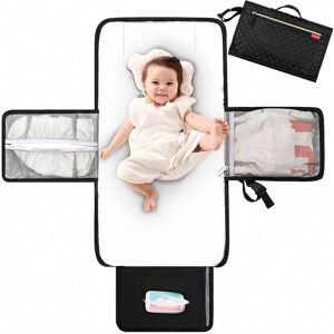 SHEIN Lekebaby Portable Nappy Changing Mat Travel Baby Change Mat With Wipe-Pocket And Head Cushion, Quilting Black Black