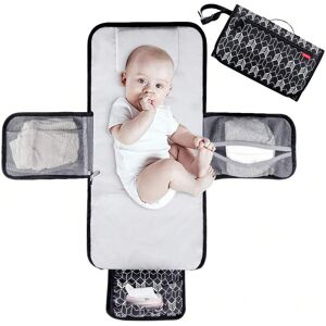 SHEIN Lekebaby Portable Nappy Changing Mat Baby Travel Change Mat With Wipe-Pocket And Head Cushion, Black Black