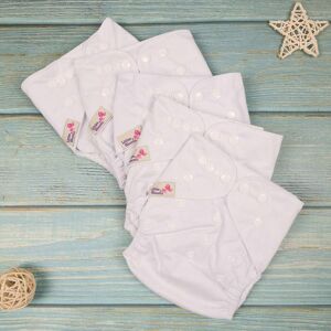 SHEIN 5pcs Baby White One Size Reusable Nappy Washable Pocket Cloth Diaper Adjustable 0-3 Years 3-15 KGS White one-size