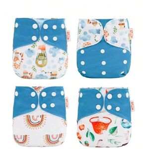 SHEIN 4pcs Cute Animal Pattern Baby Cloth Diaper Washable Adjustable For 3-15kg Baby Blue one-size