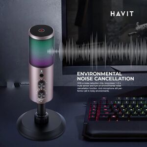 SHEIN Havit GK61 Computer Live Streaming Recording Mic RGB Gaming Professional Condenser Microphone black + ocher One size