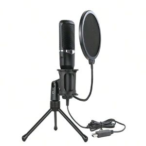 SHEIN Bm-828 USB Condenser Microphone Kit For Computer, With Noise Reduction And High Sampling Rate, Suitable For Live Broadcasting, KTV Singing And Recording Black Type C,3.5mm