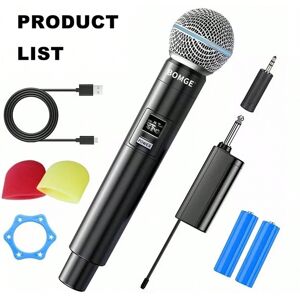 SHEIN Bomge Portable Handheld Wireless Microphone System, Rechargeable With Display Screen, Suitable For Home Ktv, Speech, Singing, Recording Black one-size