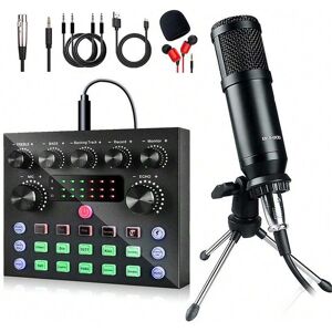 SHEIN V8S BM800 Condenser Microphone Kit with Audio Mixer for Streaming,Voice Changer Microphone for Live Podcast Equipment Bundle,Karaoke Black