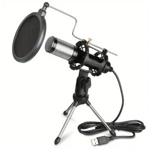 SHEIN Lmbgm D7 Usb Condenser Gaming Microphone With Tripod Stand And Anti-Explosion Filter, Suitable For Streaming, Live Broadcasting, Podcasting And Vocal Recording Black