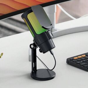 SHEIN USB Plug Switchable Light Mode RGB Condenser Microphone Suitable For Game And E-Sports Recording And Live Broadcast Black one-size