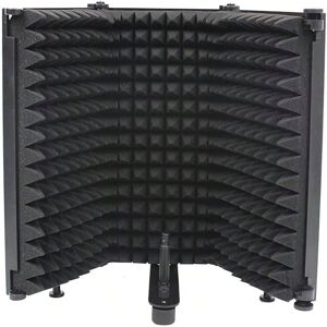 SHEIN 3-Door Microphone Noise Reduction Windscreen Foam Shield For Recording Studio, Live Streaming, Soundproofing Black one-size