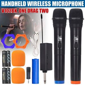 SHEIN 2pcs Wireless Microphone Professional Handheld Mic+Receiver Home KTV Dedicated Black