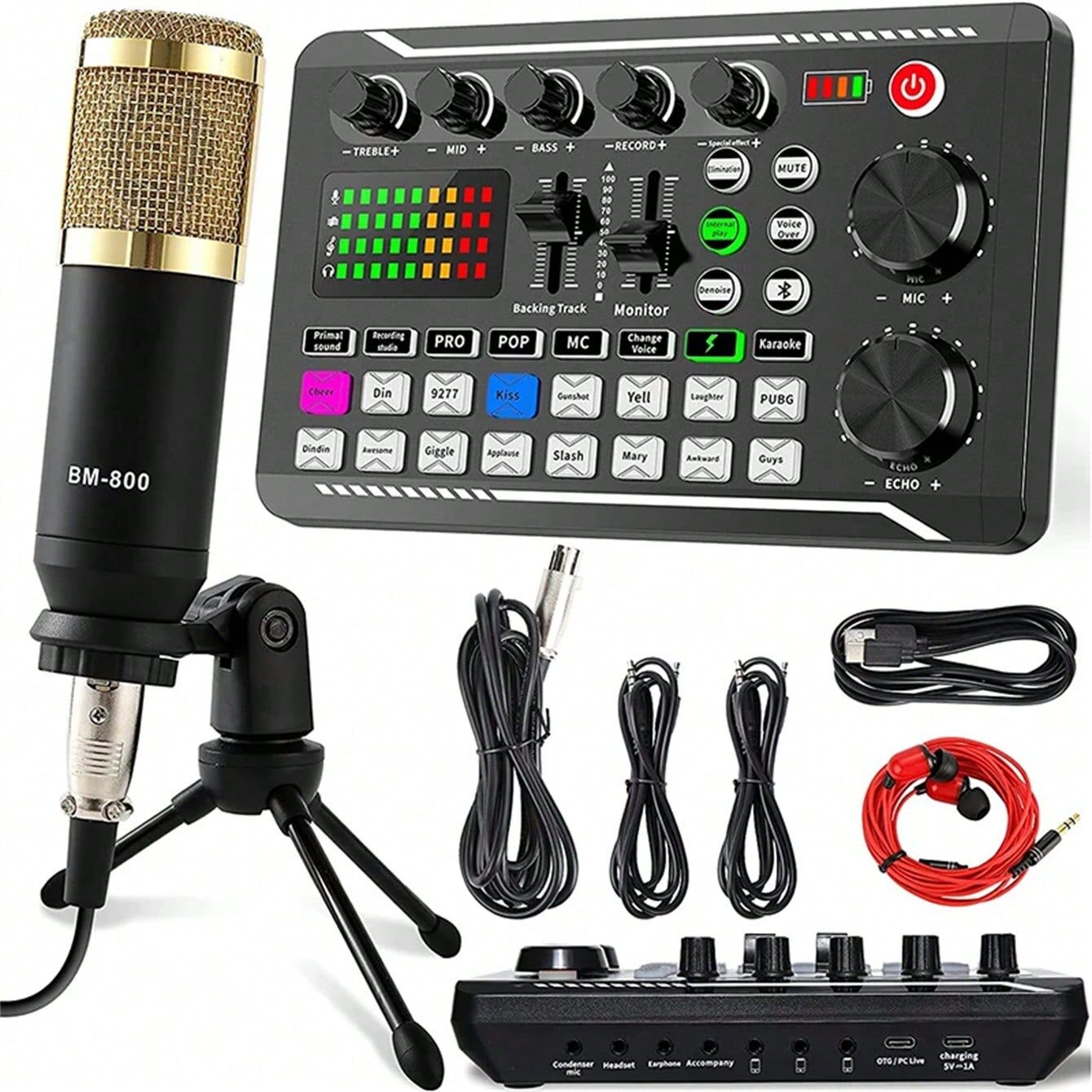 SHEIN Streaming Microphone Kit with Audio Mixer and Condenser Microphone,Microphone Set for Podcast,Live Broadcast,Podcast Black