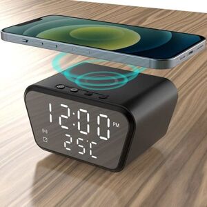 SHEIN 1pc Led Digital Alarm Clock With 15w Wireless Charging Pad And Temperature Display, Compatible With All Phones That Support Wireless Charging Black one-size