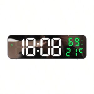 SHEIN Led Digital Wall Clock Large Screen Wall-Mounted Time Temperature Humidity Display Electronic Alarm Clock Home Decoration Green one-size