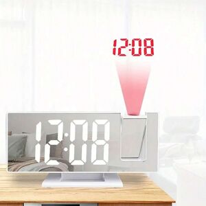 SHEIN 1pc Led Mirror Clock, Large 3d Projection Alarm Clock With Mirror And Temperature Display White