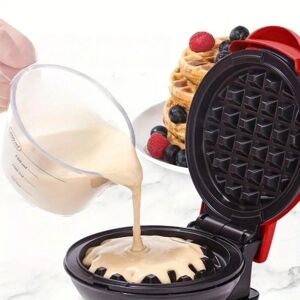 SHEIN 1pc Mini Portable Waffle Maker, Non-stick Surface For Easy Cleaning Red EU Plug