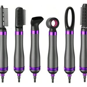 SHEIN New Multi-functional 6-in-1 Hair Dryer Comb & Hot Air Brush & Curling Iron & Straightener Black