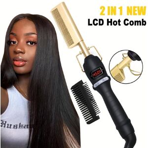 SHEIN Professional Ceramic Hot Comb Hair Straightener With Lcd Display, Multifunctional Copper Straightening Comb, Suitable For Home Travel Personal Use, Ideal For Holidays Such As Halloween, Thanksgiving & Christmas. Also Great As Gifts For Mom, Valentin