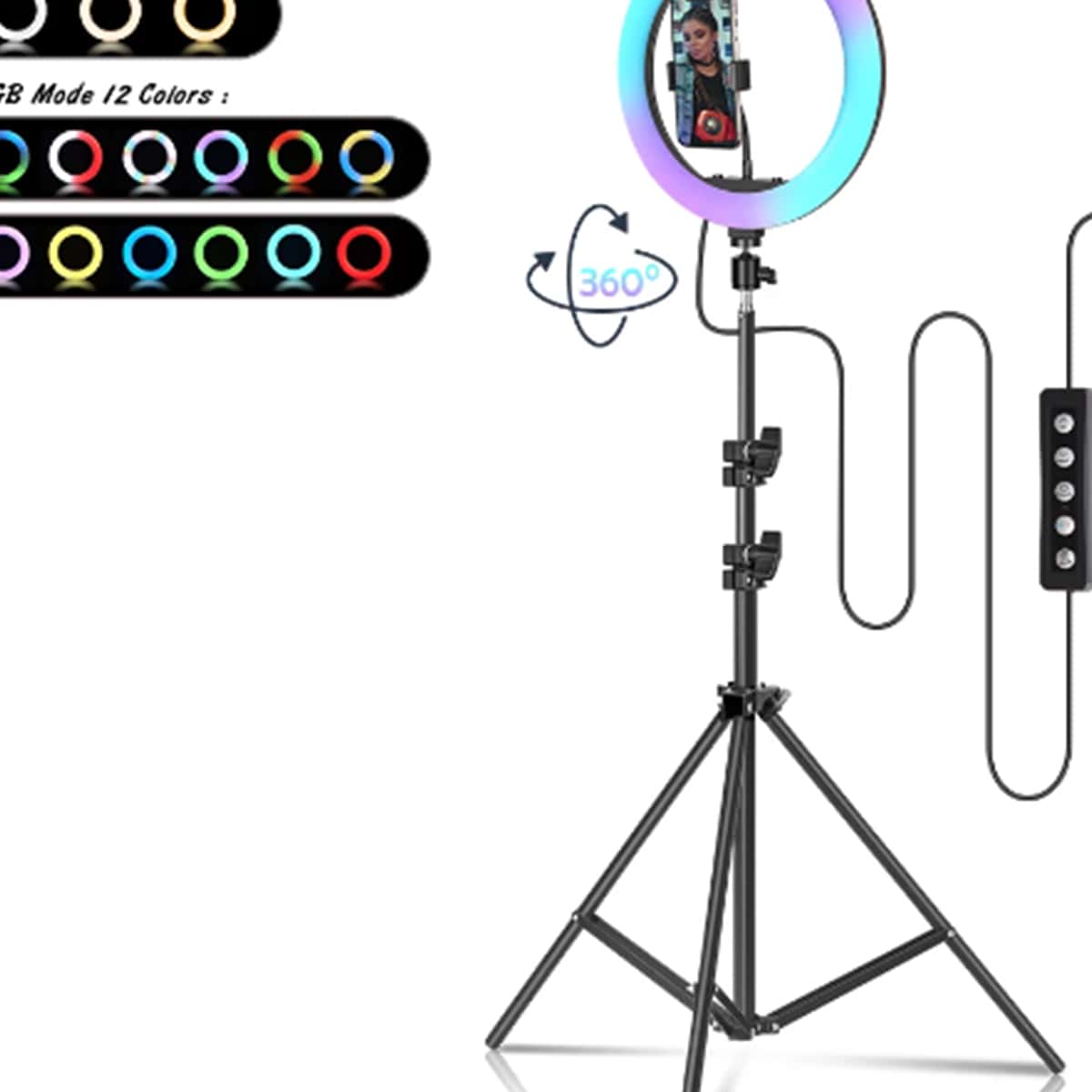 SHEIN 110cm Multifunctional Floor Stand 8-Inch Rgb Ring Light For Live Streaming, Beauty Selfie, Photography Black one-size