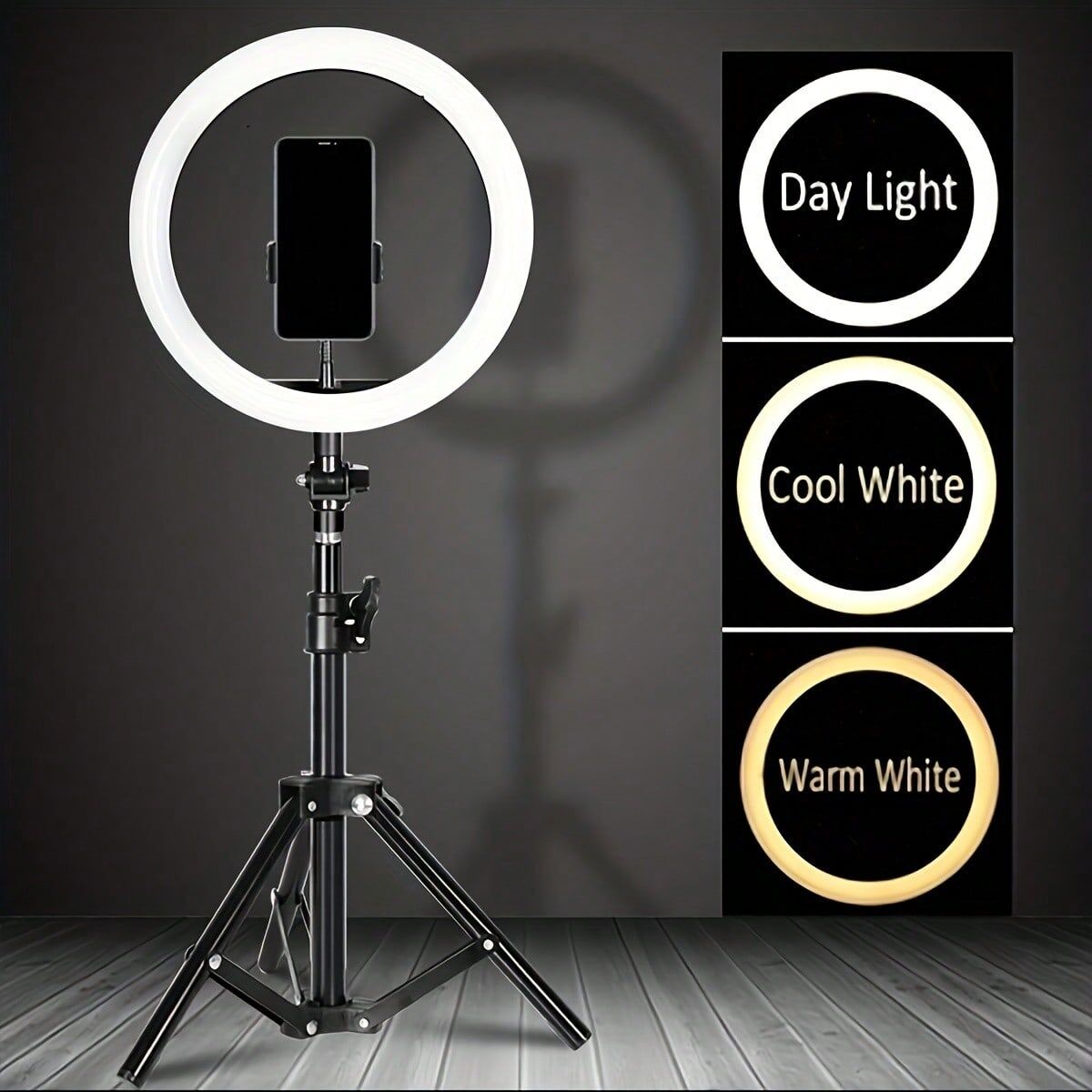 SHEIN 1 pack Portable Selfie Ring Light with Tripod Stand - Perfect for Video Shooting, Photo Taking, Makeup, Meetings, Live Streaming - Enhance Your Selfies and Videos with Ease Black one-size