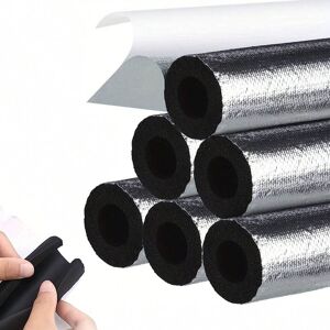 SHEIN 6pcs Pipe Insulation Foam Tubes, Self-adhesive Insulating Foam Wrap, Suitable For Copper Pipe Pre-slit Foam Insulation, Suitable For Outdoor Winter Irrigation, Sprinklers, Faucet Isolation (1.3 Feet X 0.6 Inches) Silver one-size