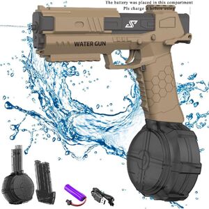 SHEIN NEWEST Electric Water Gun Pistol, 434CC + 58CC, Automatic High Performance Spray Guns Up to 32 Feet Range Strong Water Blaster for Adults and Children Summer Swimming Pool Beach Outdoors (Brown/White) Brown one-size