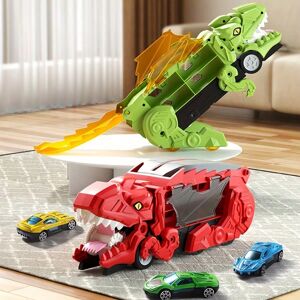 SHEIN Dinosaur Devouring Toy Car, Paired With 4 Pcs Alloy Cars, Children's Toy Car Combination, Portable Toy Car Storage Box, Car Slide Venue, Suitable For Gifts For Boys And Girls, Gift For Kid Multicolor 4 pcs Alloy Cars(Random) Not Including Dinosaur C