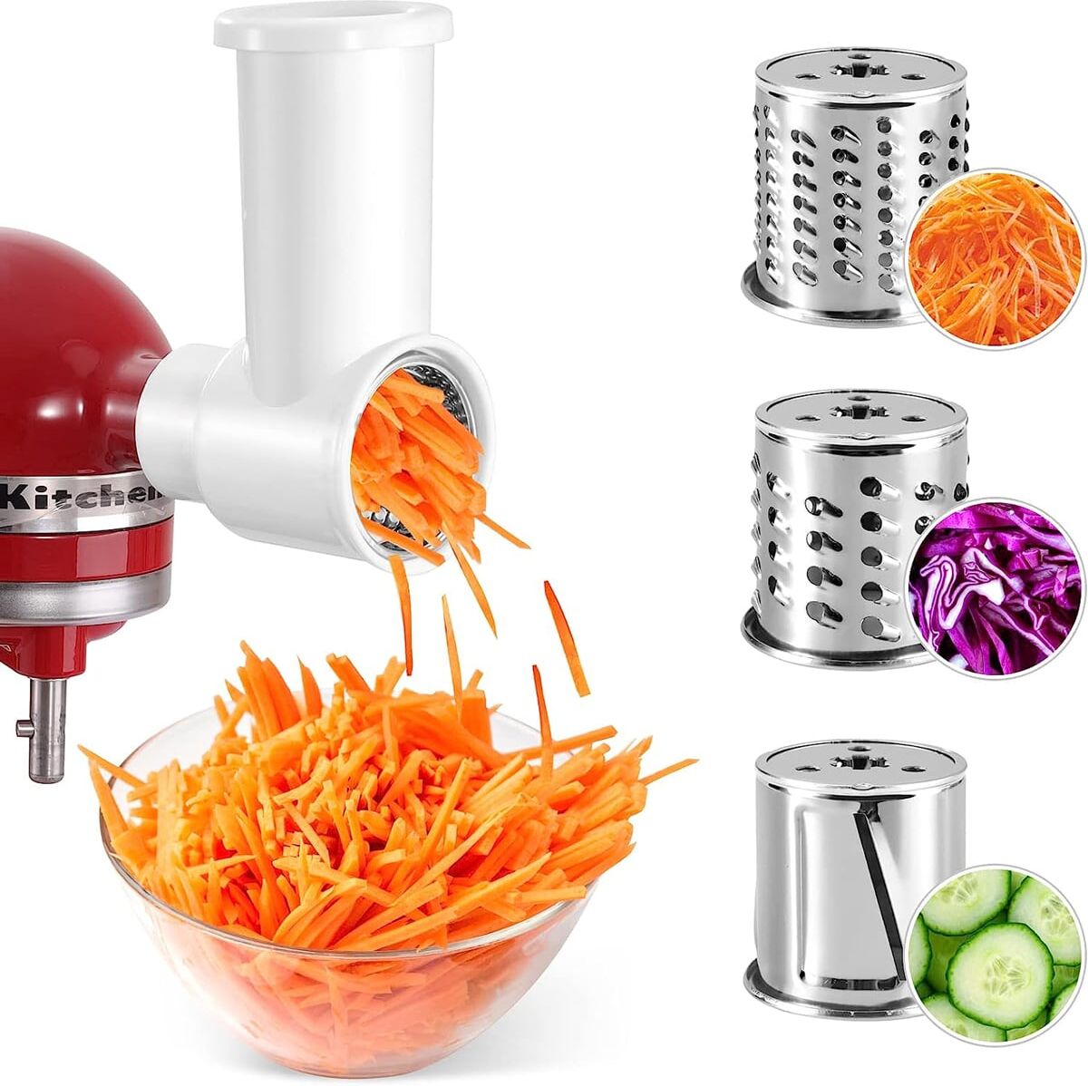 SHEIN Slicer/Shredder Attachment for Kitchen aid Mixers, Cheese Grater & Vegetable Chopper & Salad Shooter & Grater Food Slicer Accessories for Kitchen Aid Stand Mixer Attachments(Machine/mixer not included) White US Plug