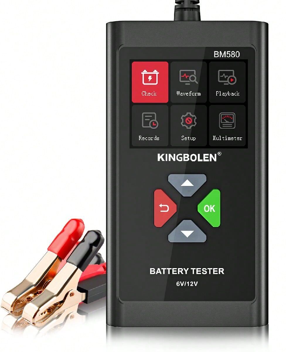 SHEIN Kingbolen Bm580 Car Battery Tester 12v 6v 100-2000 Cca Circuit Tester Cranking & Charging System Diagnostic Tool Bm550 Car Battery Analyzer Multi-function Battery Tester With Polarity Reverse Connection Test For Automotive Battery Testing Black KING