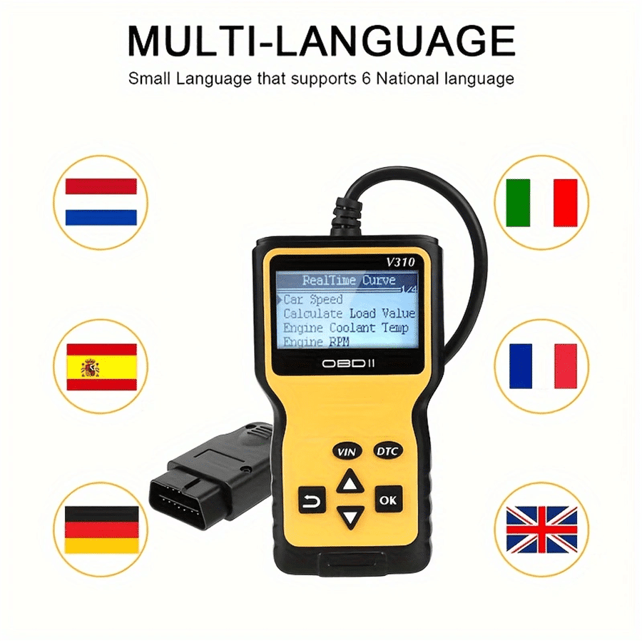 SHEIN Car OBD2 Code Reader Scanner V310 ELM327 Diagnostic Tools Clear Engine Fault Repair Kit Automobile Accessories Yellow one-size