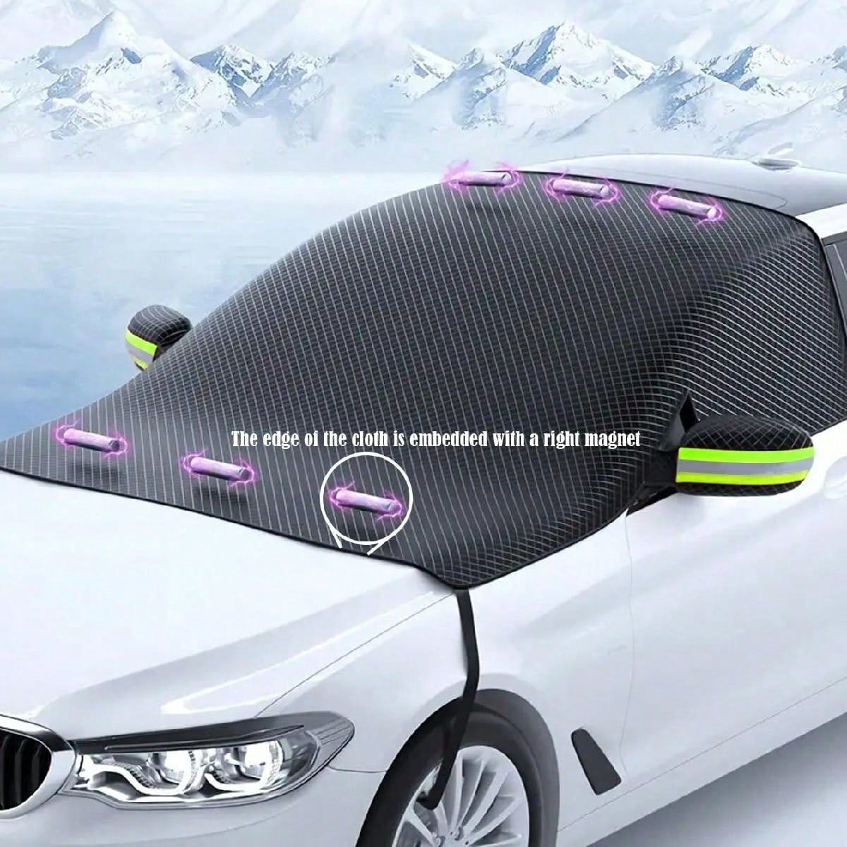 SHEIN Magnetic Car Front Windscreen Cover Automobile Sunshade Windshield Snow Sun Shade Waterproof Exterior Covers Accessories Black one-size