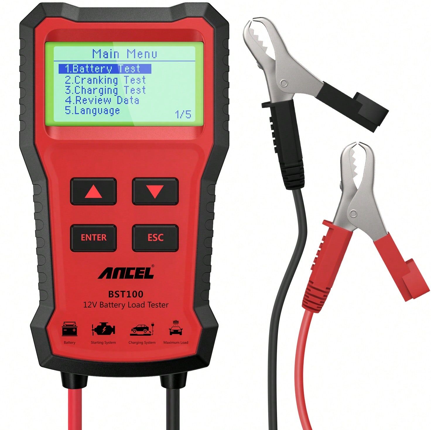 SHEIN ANCEL BST100 Automotive 12V Car Battery Tester, 100-2000 CCA Load Tester Digital Alternator Battery Analyzer Charging Cranking Tester for Car, Motorcycle, SUV, Boat Red one-size