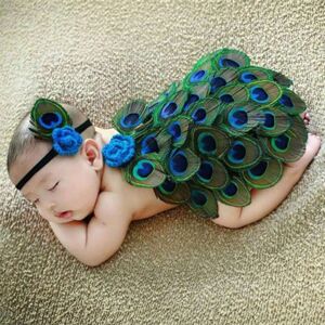 SHEIN Cartoon Animal Photography Costume Newborn Baby Peacock Feather Wing Props Children's Growth Souvenir 100 Days Baby Photo Anniversary Green one-size