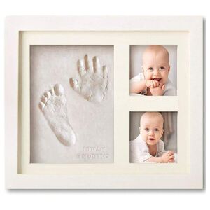 SHEIN Baby Hand & Footprint Frame Keepsake Kit Capture Milestone Moments With Safe Clay, Stencil Set & Wood Frame Perfect Newborn Gift For Baby Showers White Without Letters,With Letters
