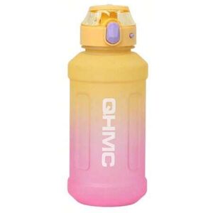 SHEIN 2000ML Sports Water Bottle Time Marker With Straw Large Gym Travel Drinking Orange