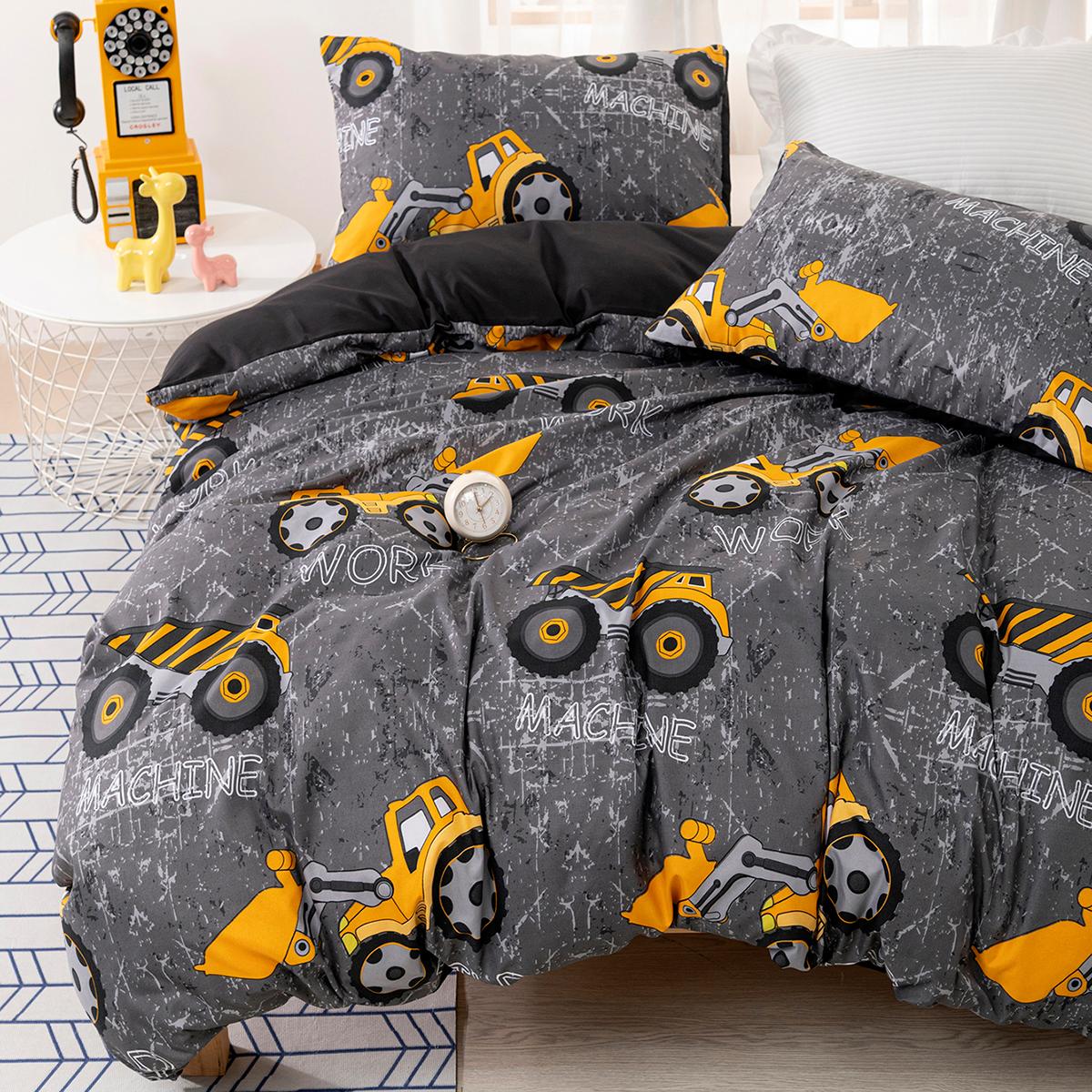 SHEIN 3pcs/set Polyester Fiber Printing Duvet Cover For Automobile & Engineering Vehicle Without Filling Black 135*200,200*200,160*220,168*229,200*230,203*229,220*240,229*229,230*220,264*229,260*220