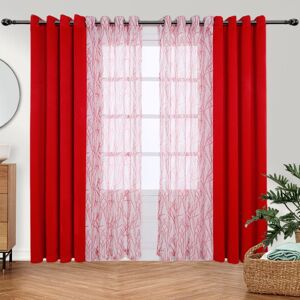 SHEIN Mix and Match Curtains - 1 Piece Branch Print Sheer Curtains and 1 Piece Blackout Curtains for Bedroom Living Room Grommet Window Drapes, 54x84 Inch/Panel, Set of 2 Panels Red 137*160,137*213,93*160,93*213