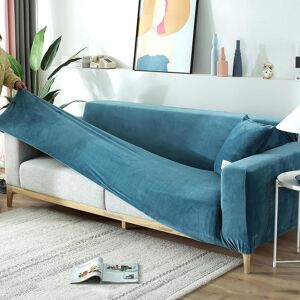 SHEIN 1pc Universal Stretch Sofa Cover With Silver Fox Cashmere, Suitable For L-shaped Sofa And 1/2/3/4 Seater Sofa, Including A Matching Pillowcase (winter, Anti-slip) Baby Blue Single Seat,2 Seater,3 Seater,4 Seater