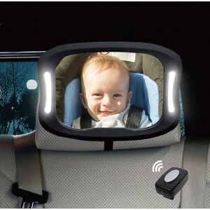 SHEIN 1Pc Baby Car Mirror With Night Light, Safety Rear Facing Car Seat Mirror With Remote Control Black one-size