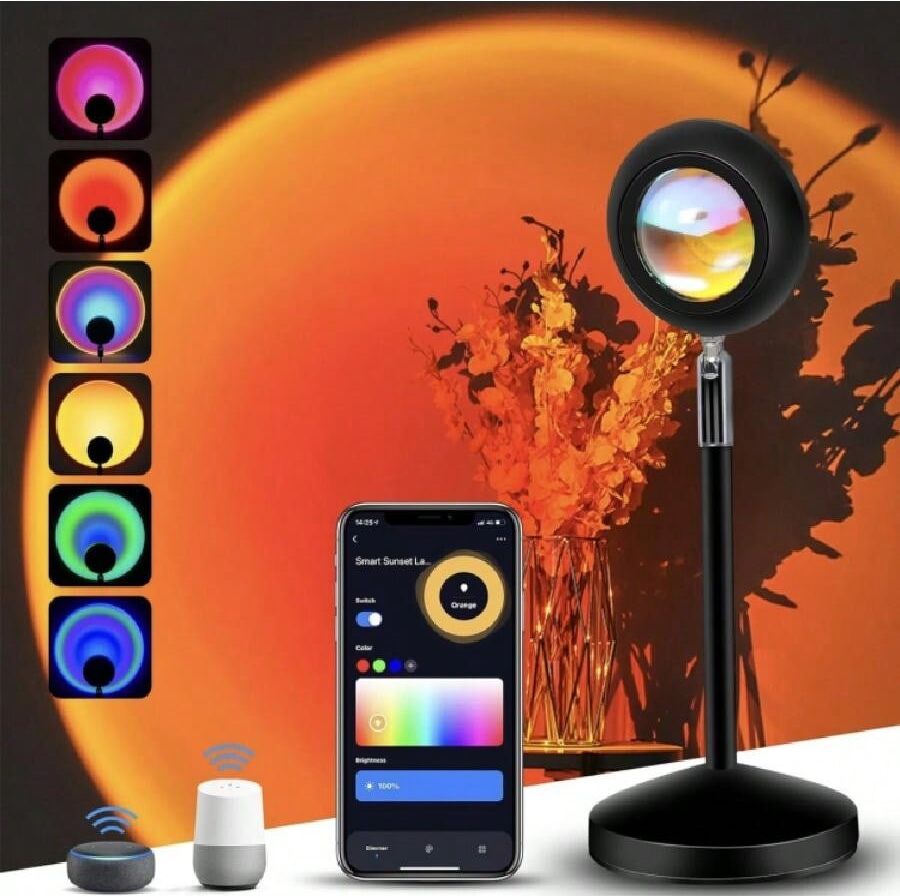 SHEIN 1 Pc Smart WiFi Sunset Lamp 16 Million Multiple Colors, Sunset Projection Lamp With App Control/Alexa/Timer, LED Sunset Projector Rainbow Night Light For Bedroom Home Selfie Photography Gift Black 1 Item