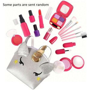 SHEIN Children's Crossbody Handbag Toy Pretend Play Makeup Set, Girls' Dress-Up Accessories (Pretend Makeup) Cosmetic Dressing Table Set, Princess Play Holiday, Birthday, Christmas, New Year Gift Silver Silver Pony Crossbody Bag Set