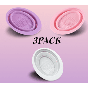 SHEIN Makeup Brush Cleaning Pads 3-Pack (Purple+Pink+White) Foldable Makeup Brush Cleaning Bowl, Makeup Brush Silicone Cleaning Bowl, Makeup Sponge, Powder Puff Multicolor