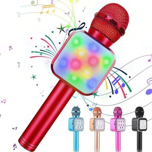 SHEIN Wireless Karaoke Microphone For Kids, 5-In-1 Portable Handheld Microphone Speaker Player Recorder For Festival Party Toy, With Led Light, Gift For Children, Girls, Boys, Teens, Red Red one-size