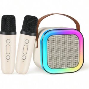 SHEIN Portable Karaoke Speaker With 2 Microphones, Colorful Rgb Led Lights, Ktv Microphone & Speaker Combo, Multifunctional Sound System, White White one-size