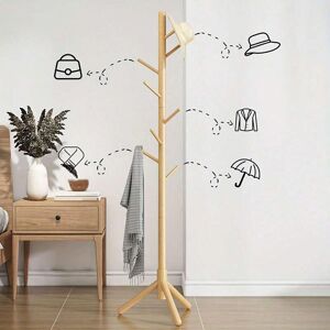 SHEIN 1pc Solid Wood Coat And Hat Rack Freestanding, Simple Style Clothes Hanger Stand For Indoor Bedroom, Living Room, Dorm, Office Beige one-size