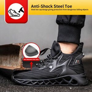 SHEIN Steel Toe Men's And Women's Shoes Comfortable Lightweight Work Safety Shoes, Anti-puncture, Anti-slip, Rugged Sports Shoes, Suitable For Construction Work Black EUR36,EUR37,EUR38,EUR39,EUR40,EUR41,EUR42,EUR43,EUR44,EUR45,EUR46,EUR47,EUR48