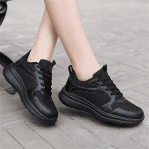 SHEIN Women's Thick Solid Autumn-winter Ultra-fiber Leather Waterproof Sports Shoes, Lightweight, Wear-resistant, Comfortable, Shock-absorbing, Fashionable, Breathable, Multi-functional Running Shoes, Black, Dirt-resistant, Anti-slip Chef Working Shoes, N