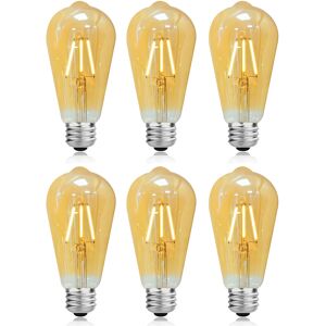 SHEIN Edison Light Bulb, Dimmable Vintage Dimmable Led Edison Light Bulb 40 Watt Equivalent, ST64 Antique Amber LED Filament Bulbs 2700K Soft White with E26 Base, 110-130V - 6 Pack Gold 4W