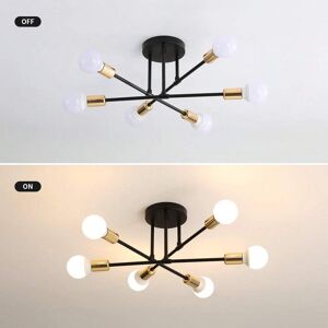 SHEIN 1pc Black/White/Black Gold 6-Head Iron Nordic Style Ceiling Lamp For Home Without Bulb, Voltage 110-265v, Power: 7w*6, Main Material: Iron Plating Paint, Durable And Suitable For Light Bulbs With E27 Base (Bulb Not Included). Vintage Industrial Styl