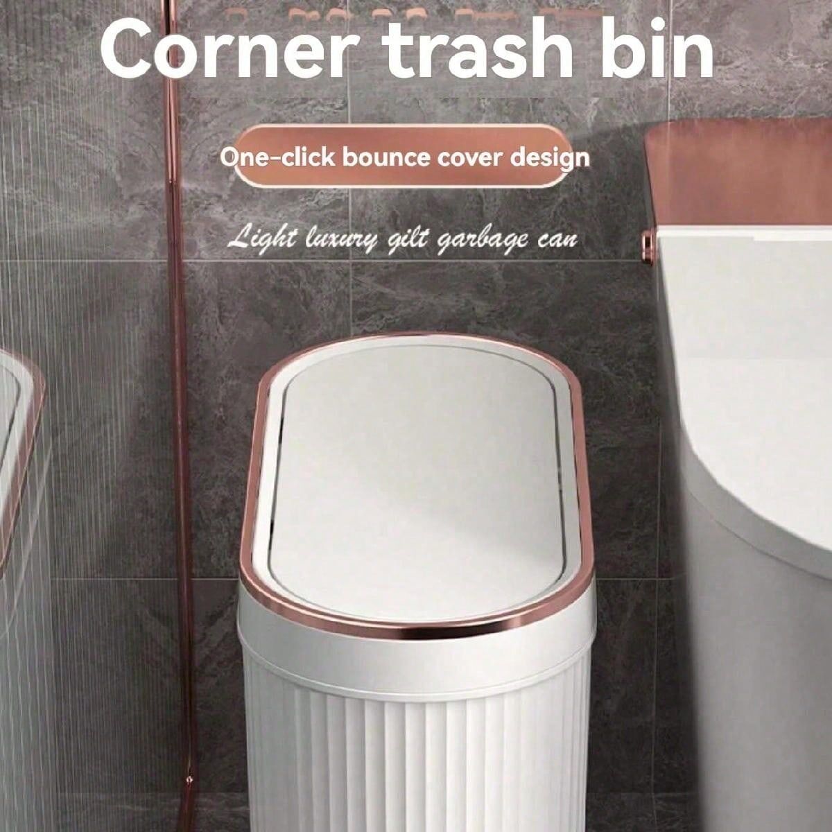 SHEIN 12L Pedal-Operated Trash Can, Odor-Sealing & Waterproof, Stylish Golden Detailing, Versatile For Home, Office, Or Bathroom Use Bathroom Garbage Can Cleat With Cover Toilet Household Light Luxury Narrow Small Sealed Cylinder Living Room Bedroom Bathr