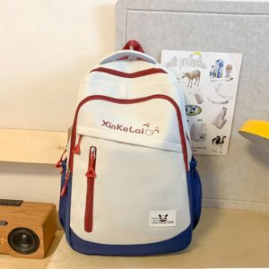 SHEIN Canvas Material Large Capacity Color Block Multi-Pocket School Backpack For Middle School Students White